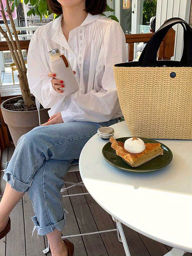 Vintage Straw Woven Handbags, Boho Style Summer Beach Bag, Women's Braided Tote Bag For Travel Picnic