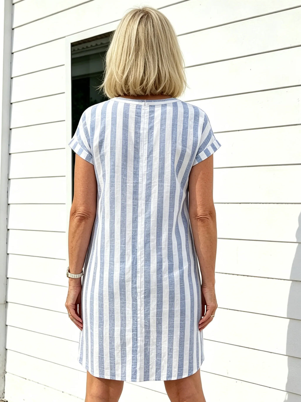 Breathable Cotton Dress Loose Casual Striped Shirt Dress