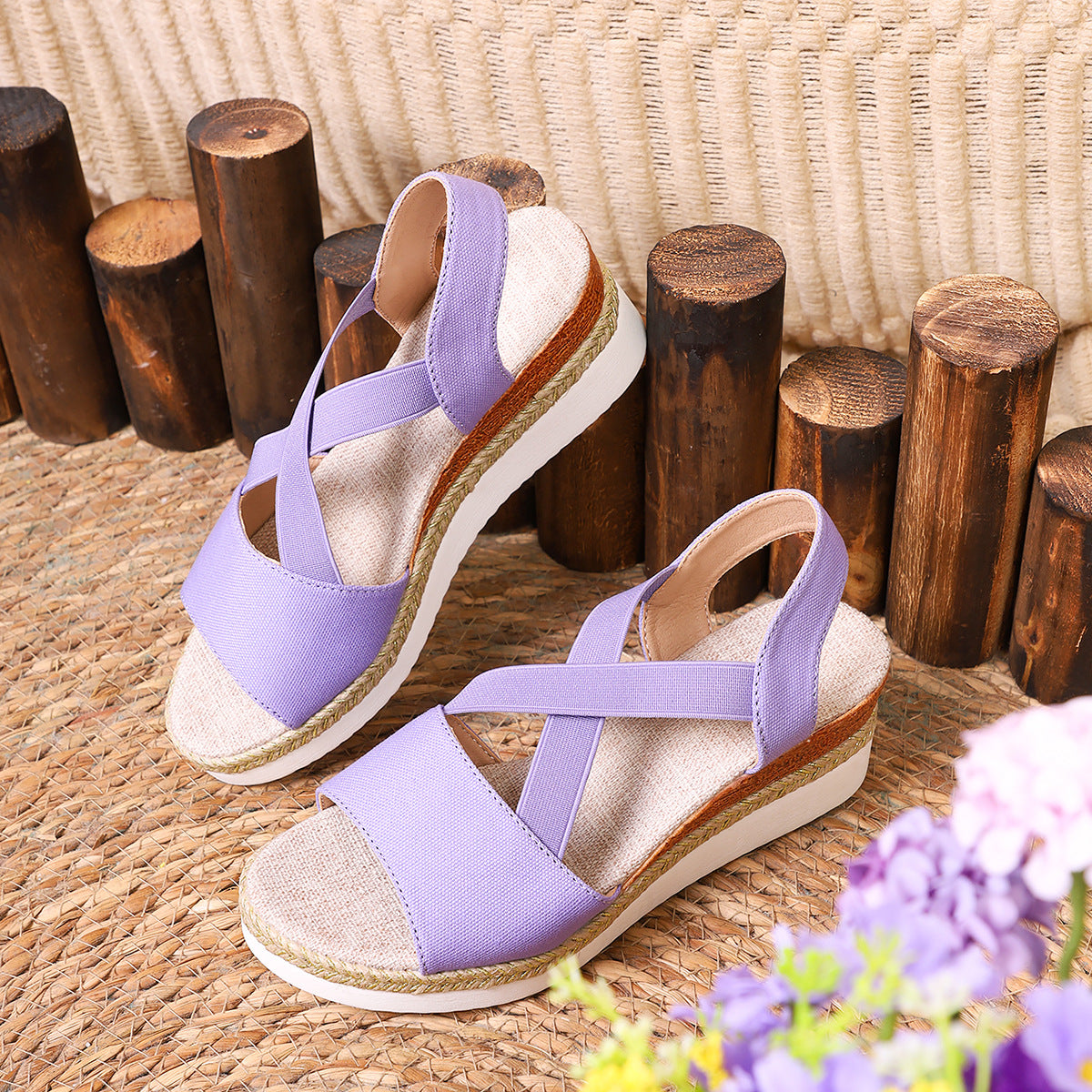 Flat-bottomed wedge heel fish mouth casual women's sandals