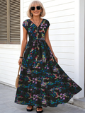 Paisley Print Dress Women's Summer Fashion Elegant Short-sleeved V-neck Dress Long Dress
