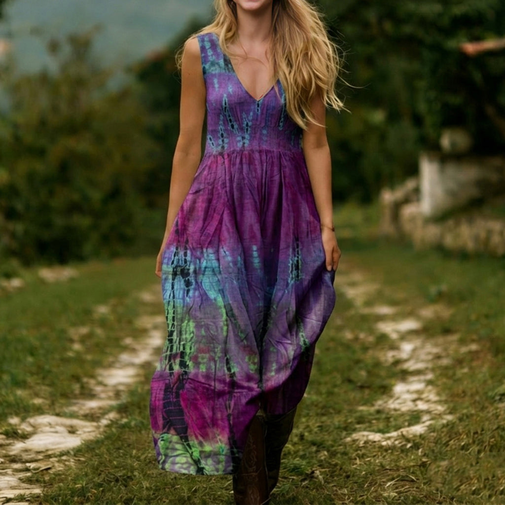 Women's Colorful Tie-dye Pattern Art Print Sleeveless Dress