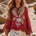 Desert Style Holiday Bohemian Vintage Linen Casual Top