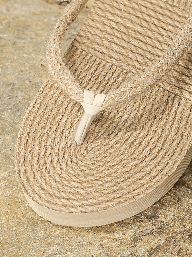 Women'S Straw Flip Flops Flat Beach Flip Flops
