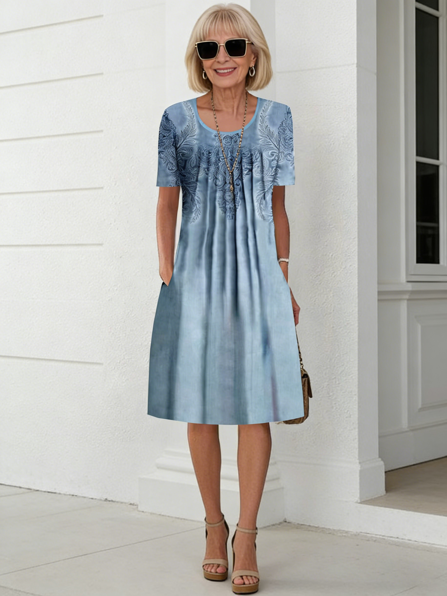Colorful Sweet Floral round Neck Dress