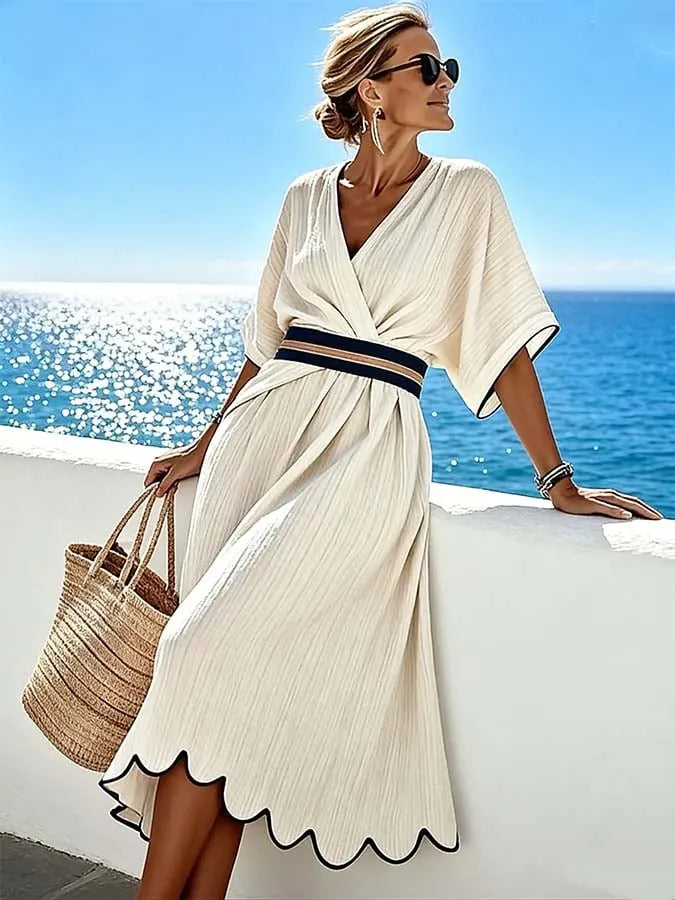 Women'S Casual Color-Block Striped Dress