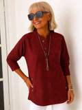 Corduroy Solid Color Loose Casual V-Neck Button Long Sleeve Women's Top T-Shirt