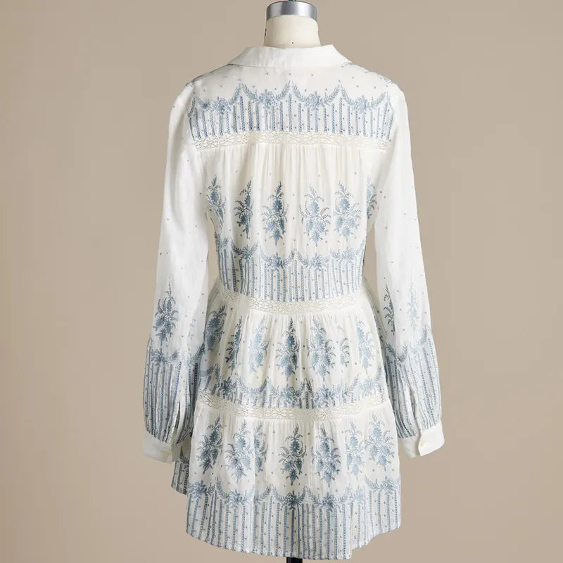Women's Elegant Bohemian Floral Print Blouse With Lace Details