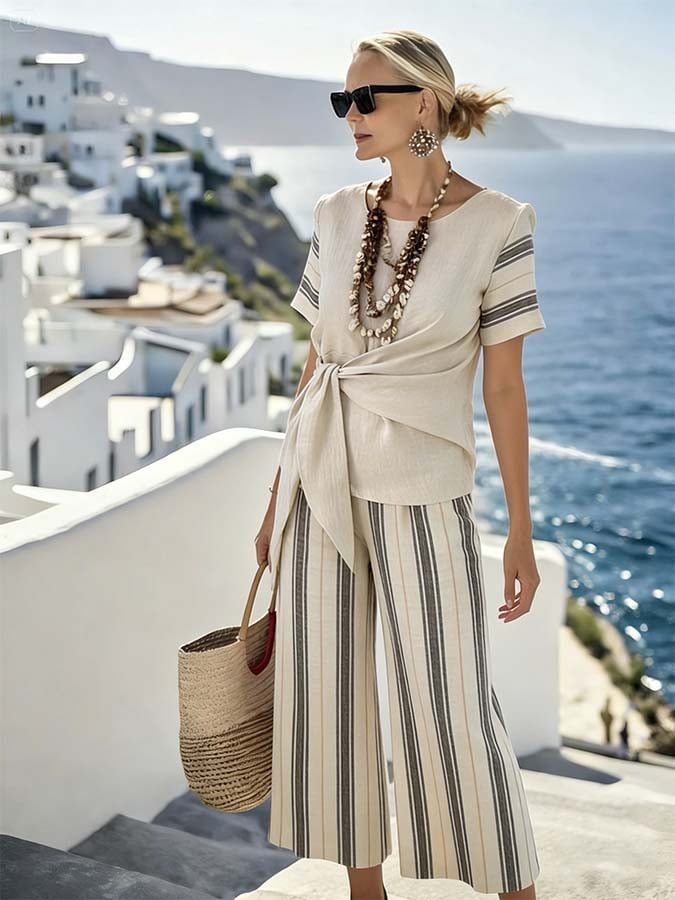 Women'S Casual Striped Pants Suit