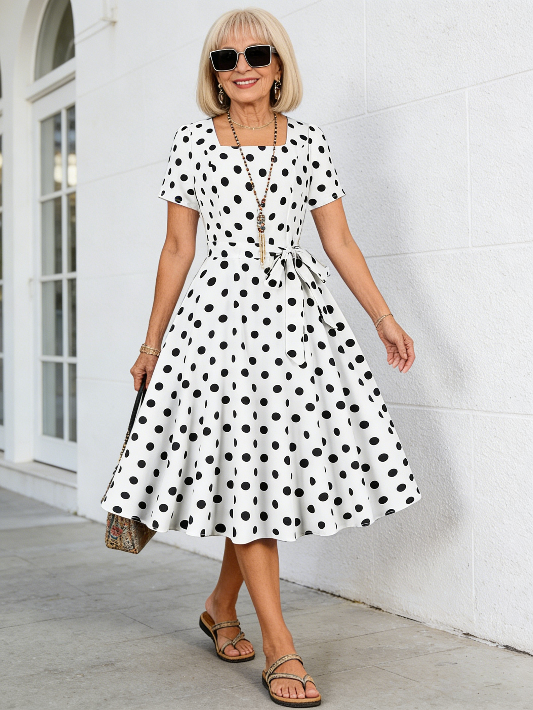 Classic Polka Dot Dress Female Slim Slim Slim Dress Red Polka Dot Big Swing Dress