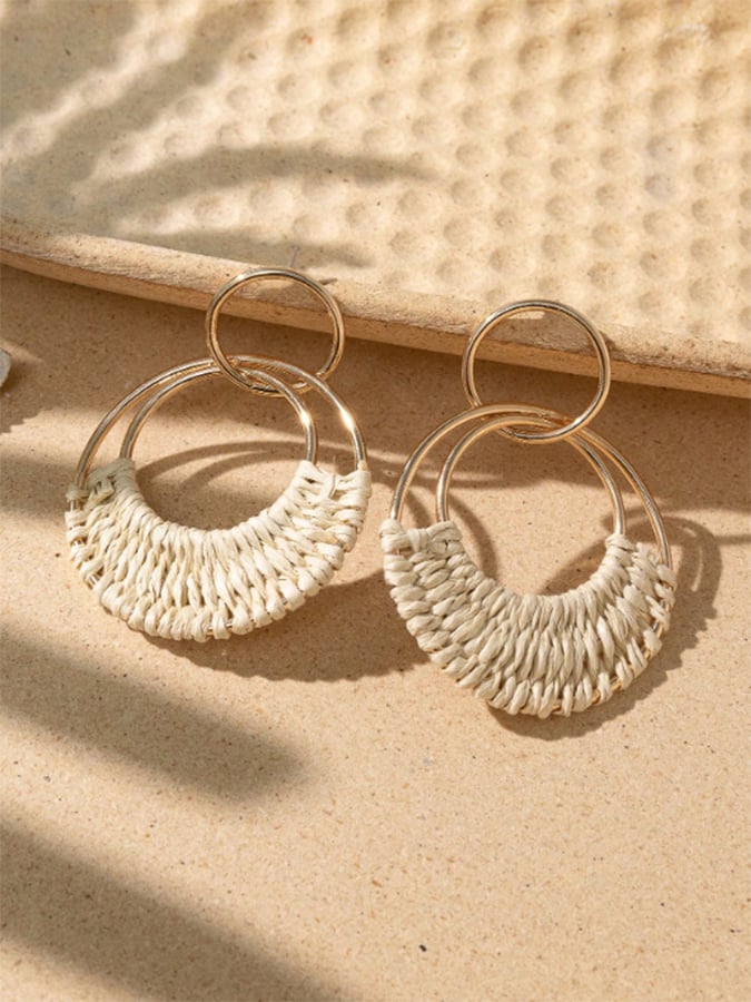 Women's Summer Handmade Woven Round Earrings