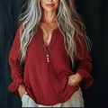 Women's Spring & Summer Bohemian V-neck Loose Linen Shirt