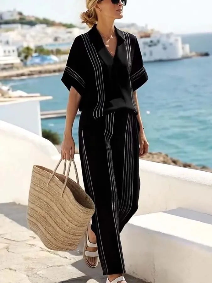 Women'S Loose Striped Wide Leg Pants Suit
