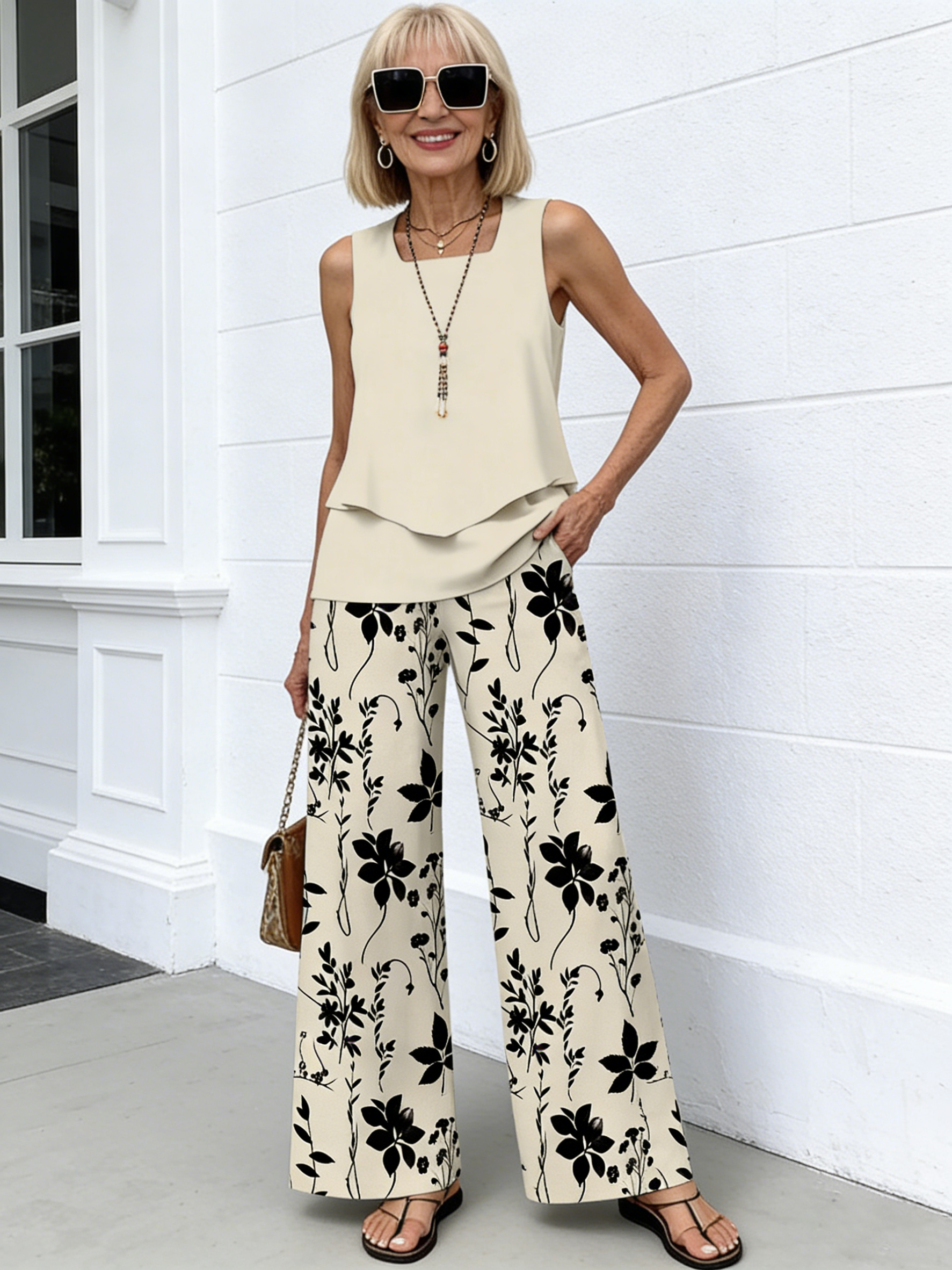 Two-piece Vacation Sleeveless Double Vest Pants Set Outdoor Clothing