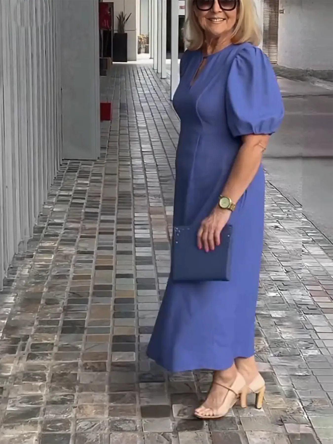 Evening Dress Formal Dress Solid Color Loose-Fitting Casual Round-Neck Small Lantern Sleeves