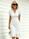 Textured Fabric Zipper Short Sleeve Slim Fit Hip Wrap Fashion Temperament Casual Versatile Dress