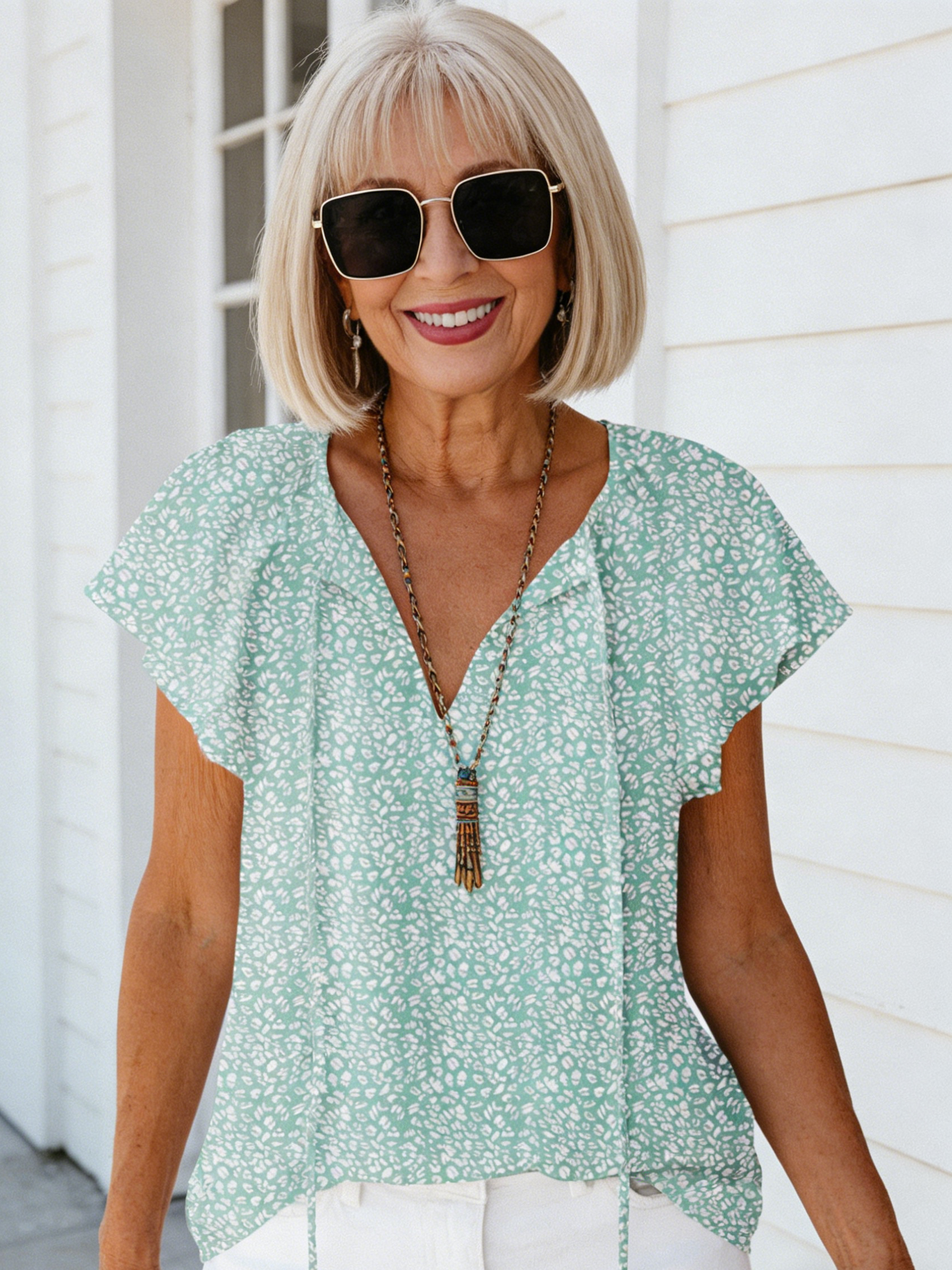 Vibrant Floral Short Sleeve Ruffle Tops - Loose Fit, V Neck, Casual, Boho Chic, Summer & Fall Essential - Womens Blouses for Everyday Wear