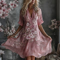 Women's Exquisite Embroidered Print Art Casual Linen Short Sleeved Dress