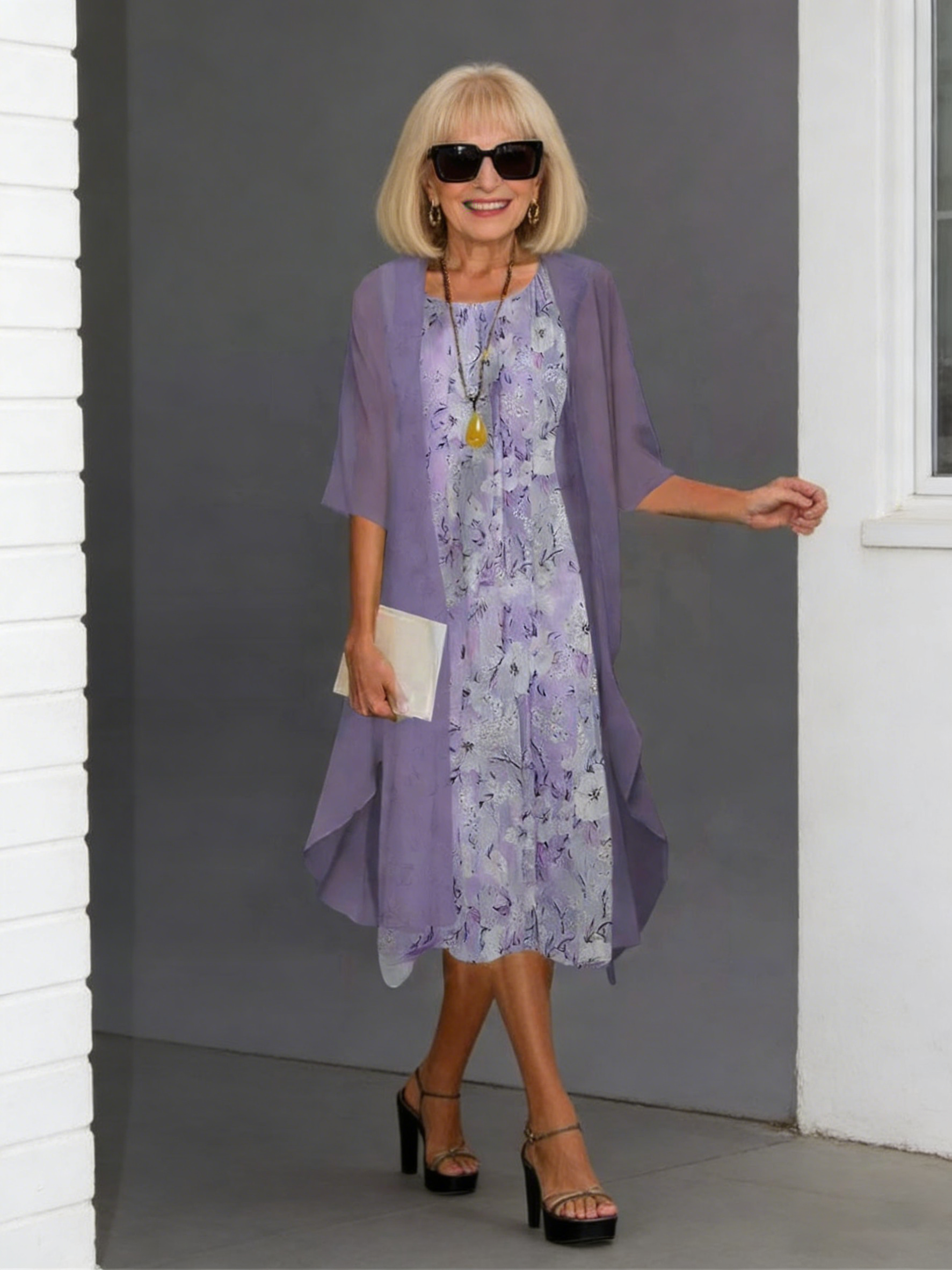 2Pcs Stylish and Elegant Chiffon Dress Two-piece Set