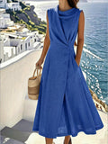 Women's Elegant Linen And Cotton Sleeveless Dress