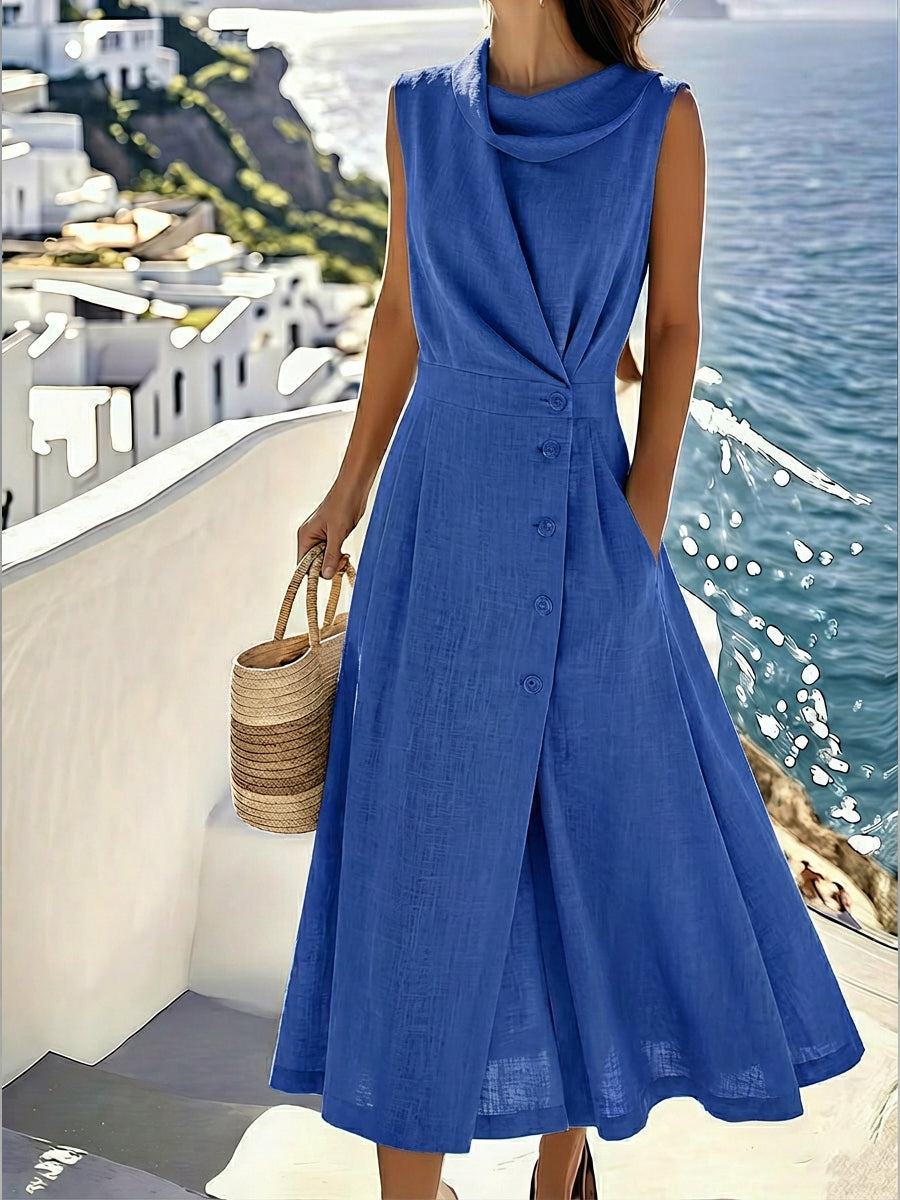 Women's Elegant Linen And Cotton Sleeveless Dress