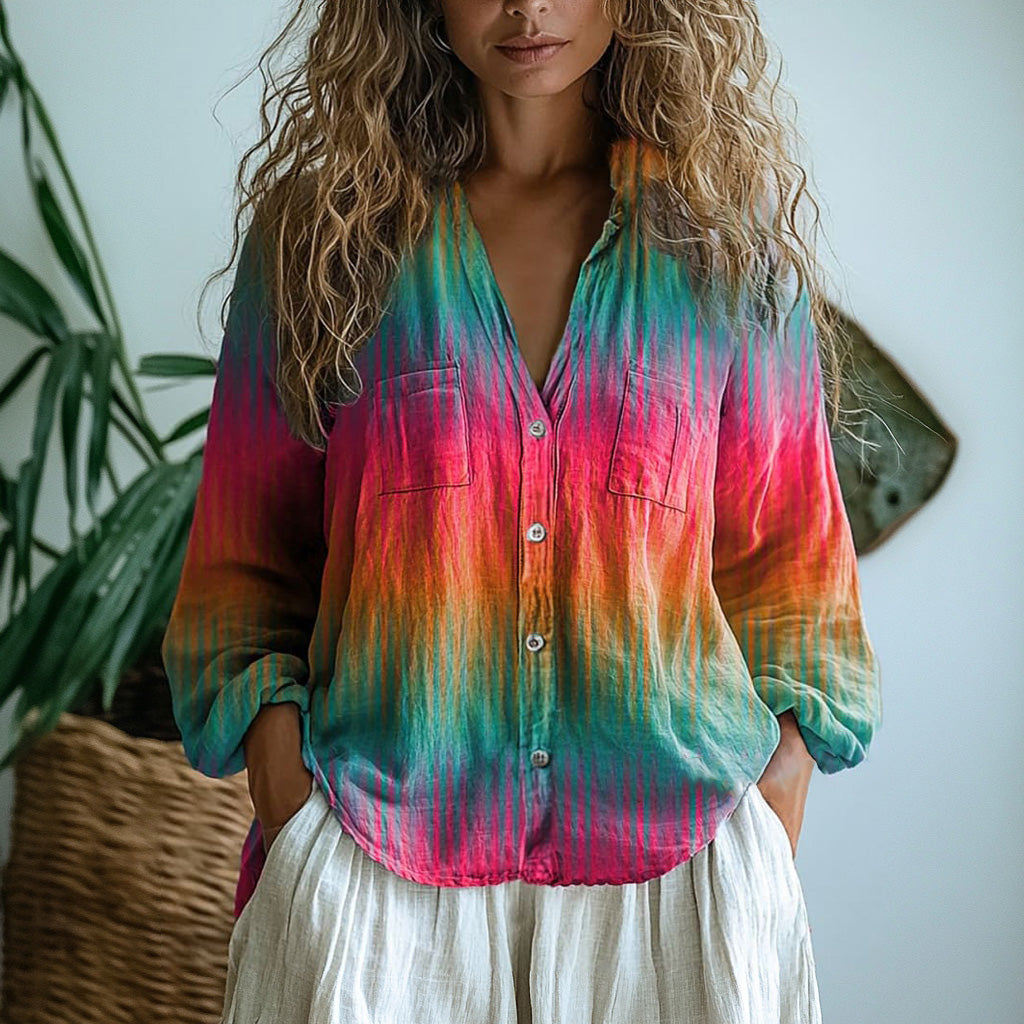 Glowing Light Art Printed Women's Casual Long Sleeve Comfortable Cotton Shirt