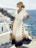 Women'S Casual Color-Block Striped Dress