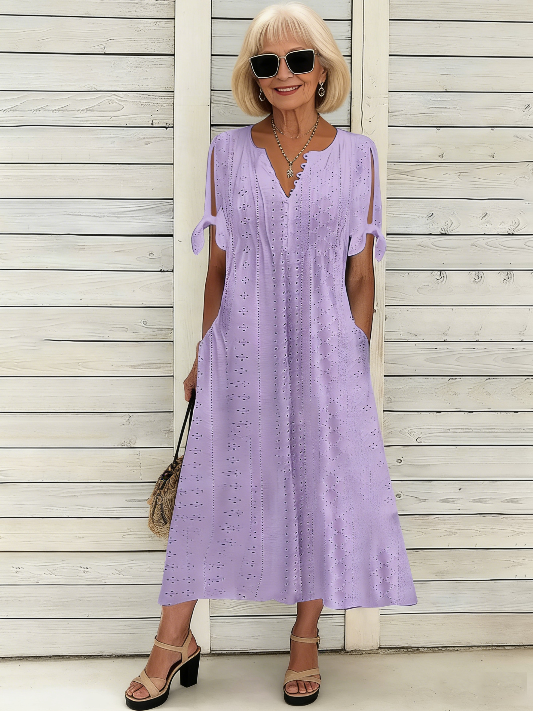 Dress Hollow V-Neck Lace Frilly