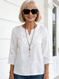Loose V-neck Temperament Commuter Embroidered Flared Sleeve Lace Top Chiffon Shirt