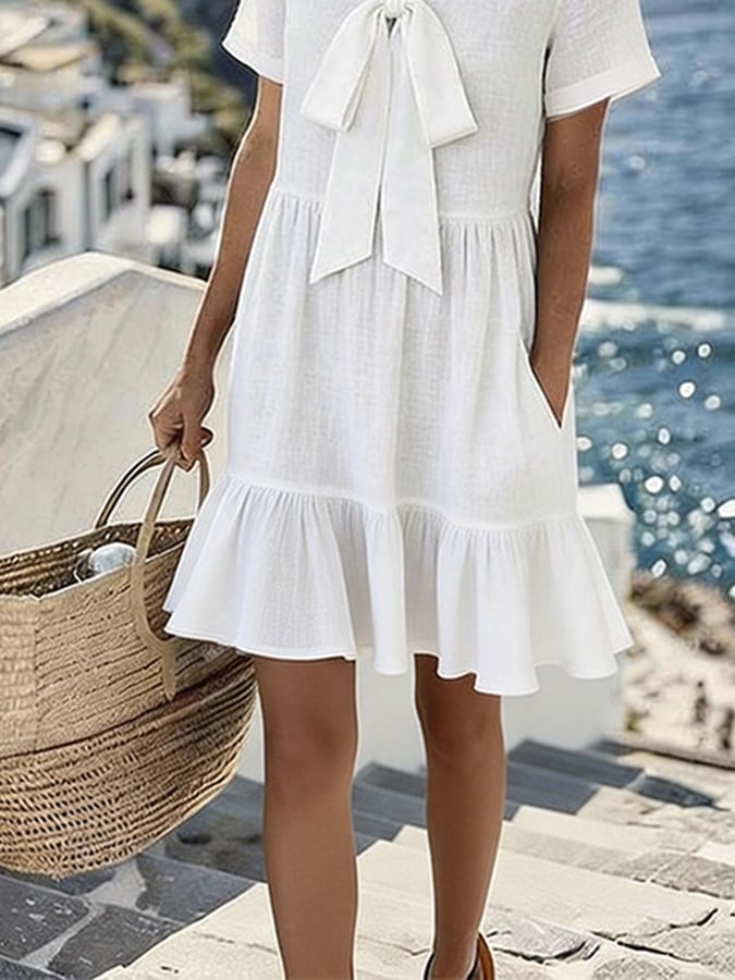 Women'S Solid Color V-Neck Resort Dress