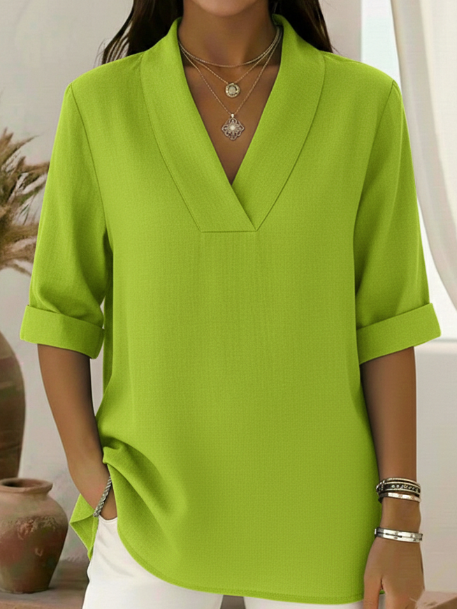 Vintage Elegant Shawl Collar Linen Short-sleeved Shirt