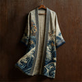 Japanese Dragons & Sea Waves Art Flowy Linen Long Kimono