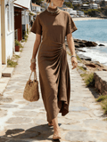 Women's Short-Sleeved Pleated Casual Dress