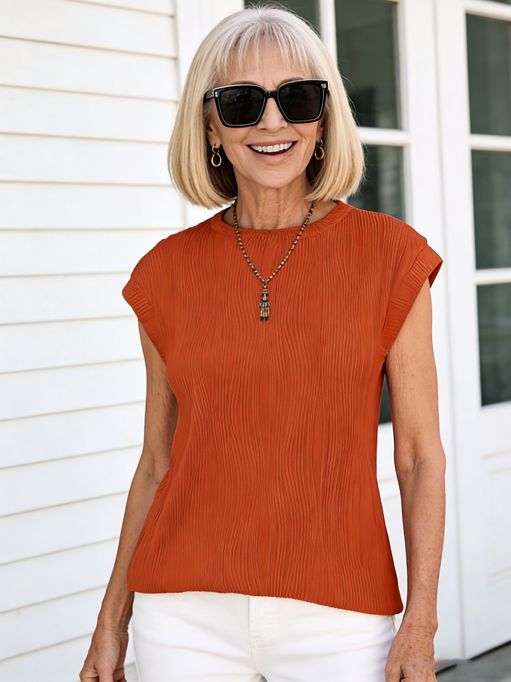 Textured Fabric Crew Neck Short Sleeve Textured T-Shirt Top