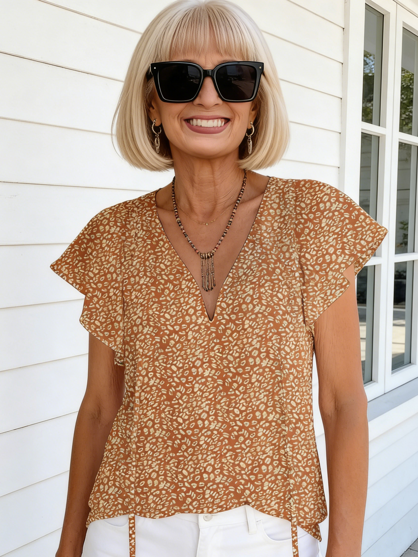 Vibrant Floral Short Sleeve Ruffle Tops - Loose Fit, V Neck, Casual, Boho Chic, Summer & Fall Essential - Womens Blouses for Everyday Wear