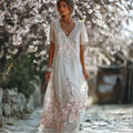 Vintage Japanese Cherry Blossom Flowy Linen Maxi Dress