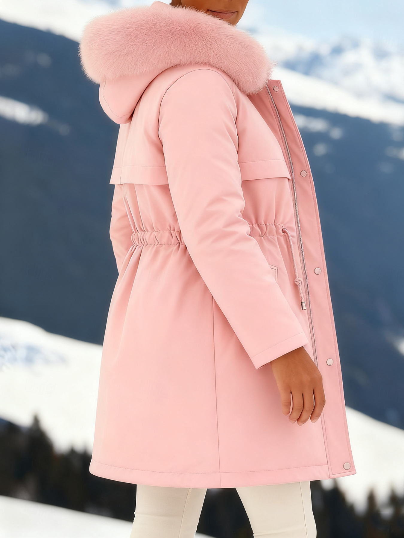 Outfits Cotton-padded Jacket Medium and Long, Large Fur Collar, Down Cotton-padded Jacket, Down Cotton-padded Jacket.