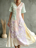 Colorful Color Design Flower Pattern Casual Linen Dress