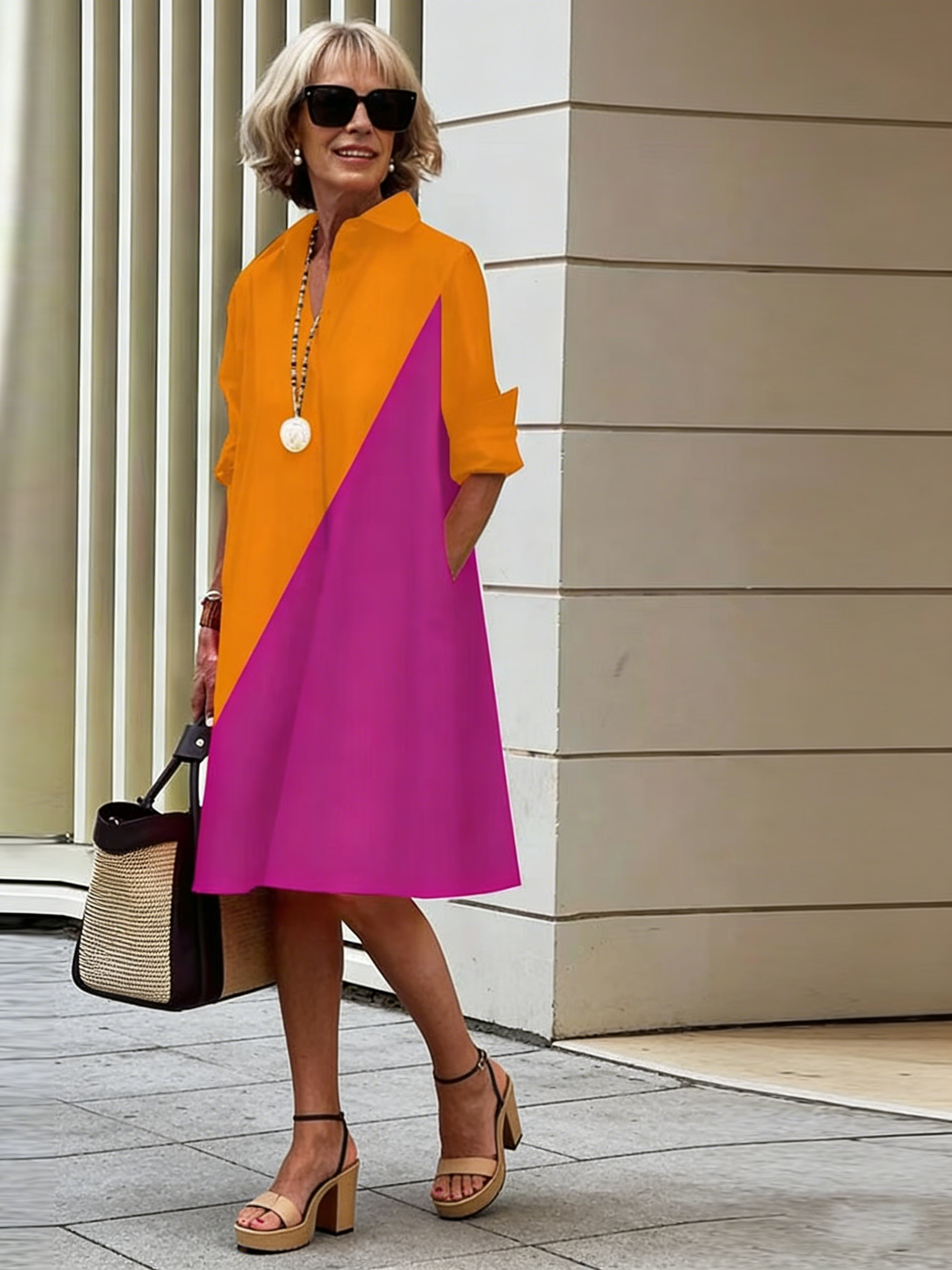 Holiday Bohemian Maxi DressDot Printed Mid-Length Long Sleeve Shirt Dress for Women