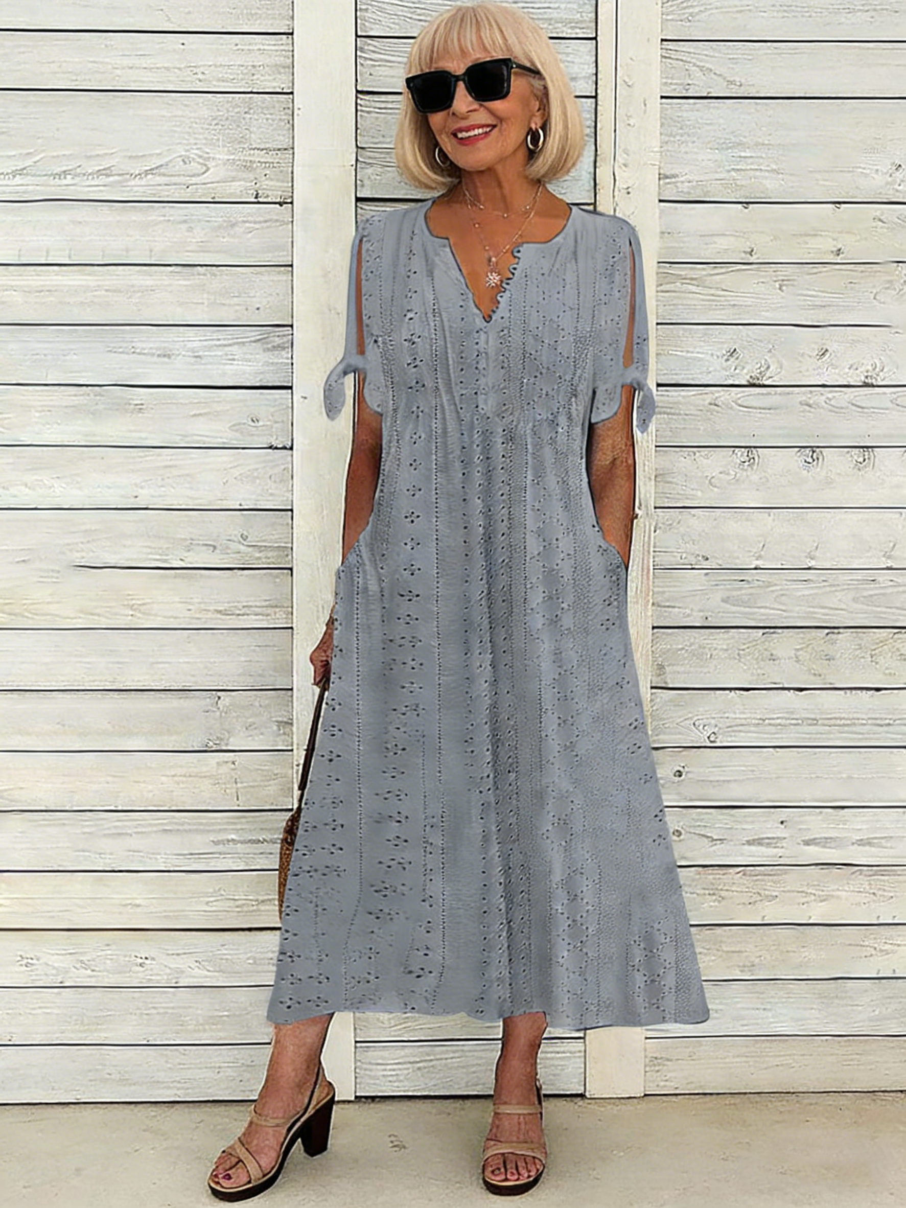 Dress Hollow V-Neck Lace Frilly