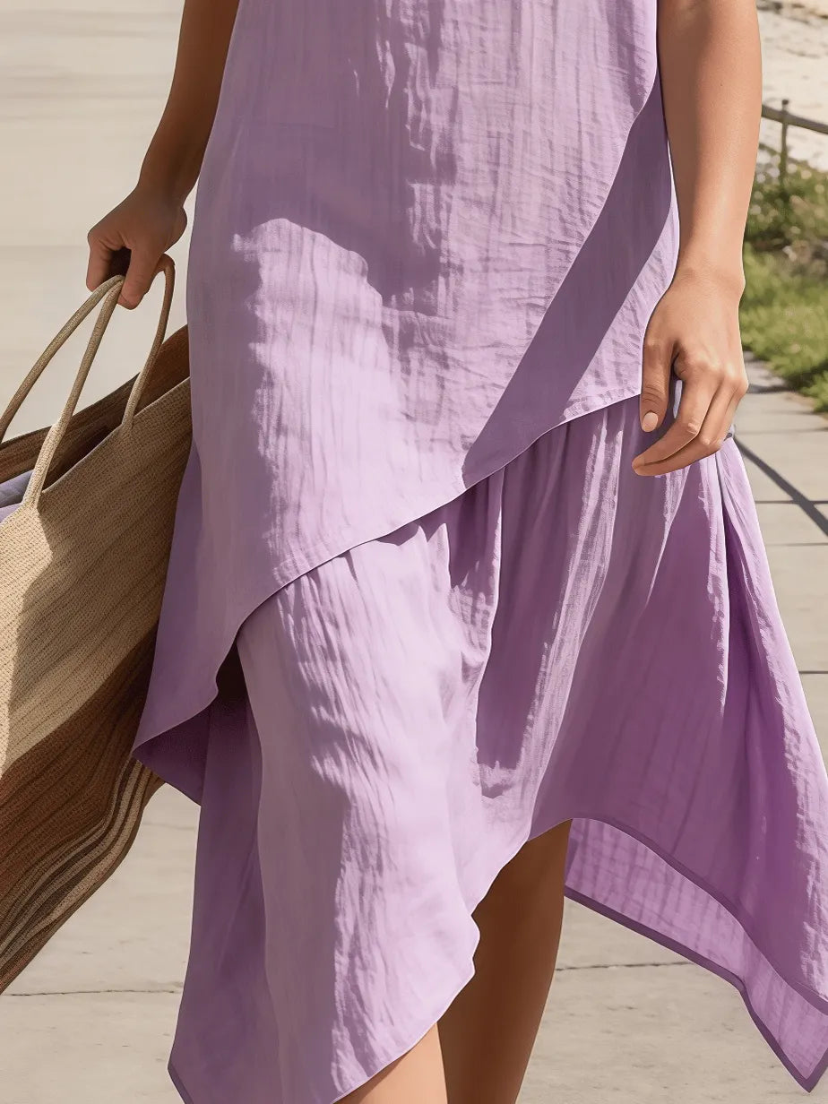 Women's Round Neck Irregular Hem Casual Dress