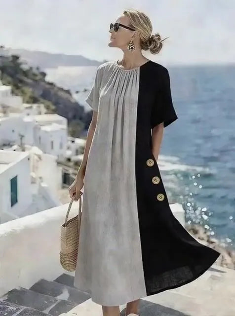 Women'S Casual Solid Color Contrasting Panel Dress