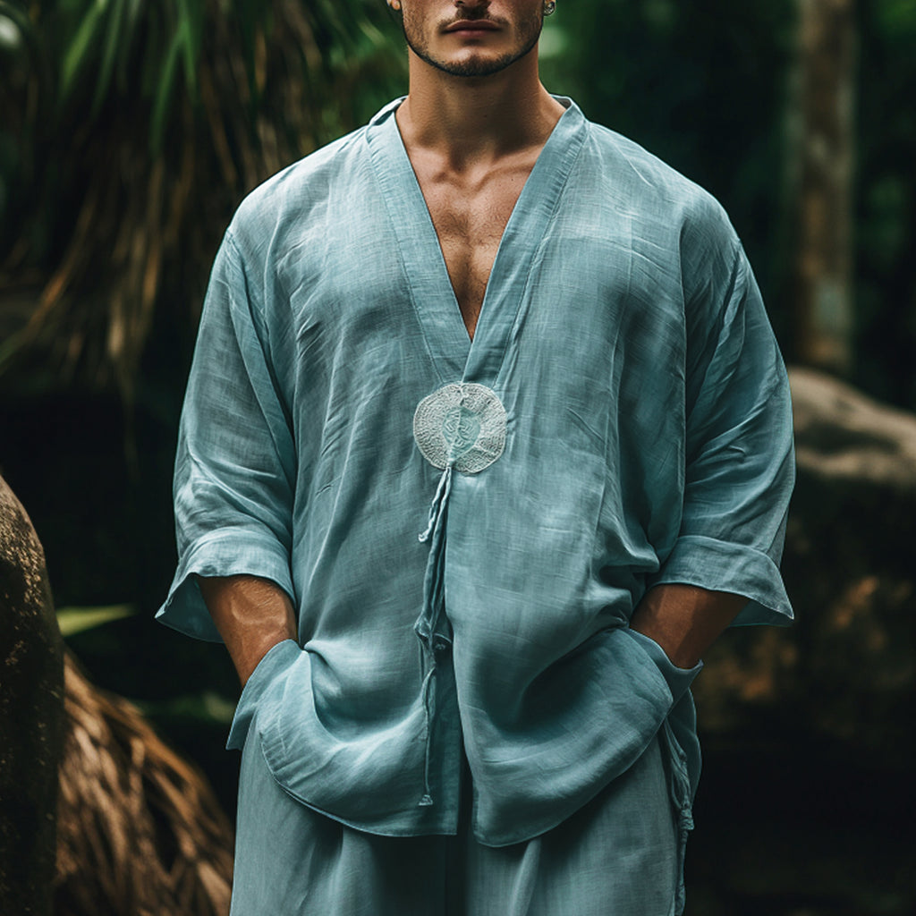 Men's Ethnic Graphic Light Casual Linen Shirt