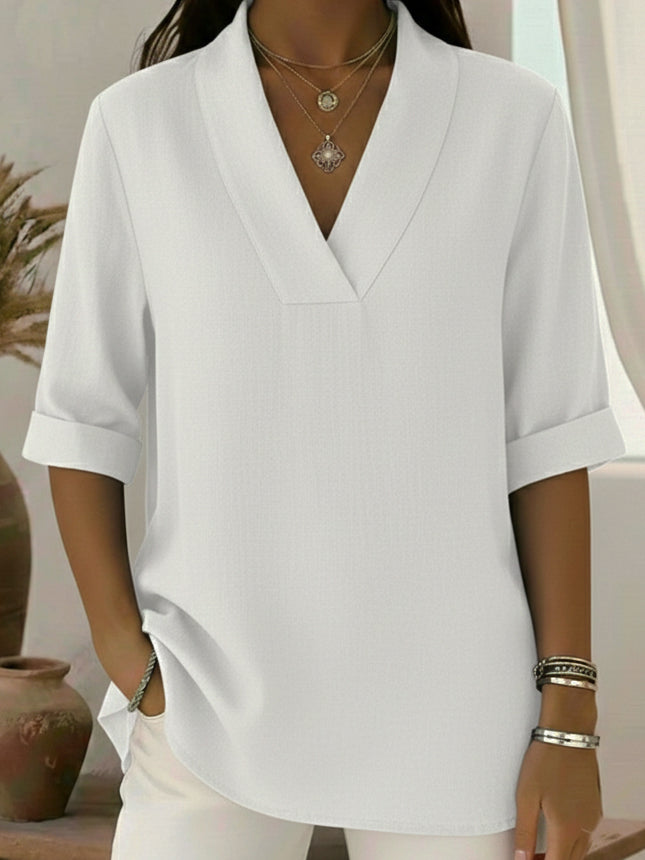 Vintage Elegant Shawl Collar Linen Short-sleeved Shirt