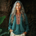 Women's Linen Bohemian Floral Shirt