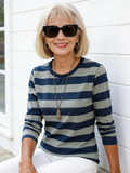 Loose Cotton Long-sleeved T-shirt Women's Autumn Clothes Outer Bottoming Shirt Striped