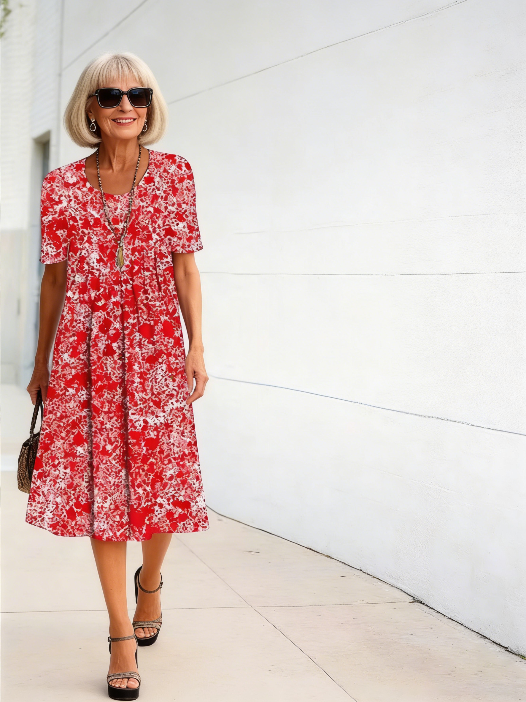 Colorful Sweet Floral round Neck Dress