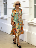 Leopard Print Color Print Deep V Dress