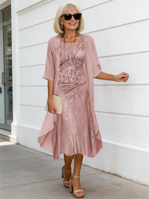 2Pcs Stylish and Elegant Chiffon Dress Two-piece Set