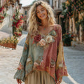The Ice Cream Collection Women's Classic Bohemian Floral And Rose Gradient Linen Long Sleeve Shirt