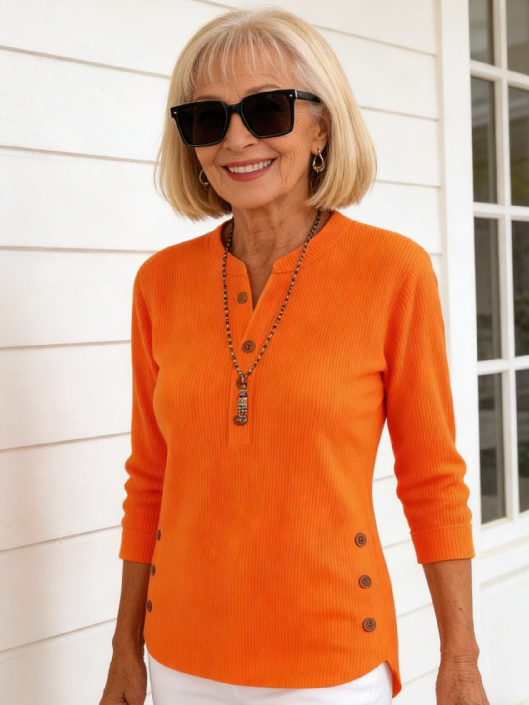 Corduroy Solid Color Loose Casual V-Neck Button Long Sleeve Women's Top T-Shirt
